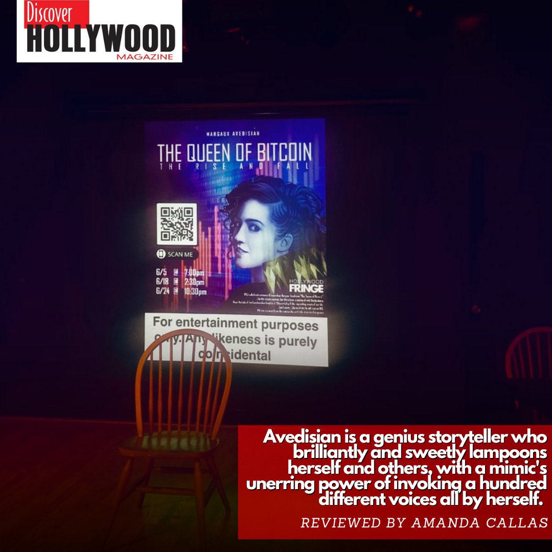 The encore performance of The Queen of Bitcoin: The Rise and Fall will be at 12 Noon
Saturday July 1st at Asylum Stephanie Feury Studio
Theatre, 5636 Melrose Ave., Hollywood.

READ THE REVIEW BY AMANDA CALLAS at
discoverhollywood.com

#DHMagazine