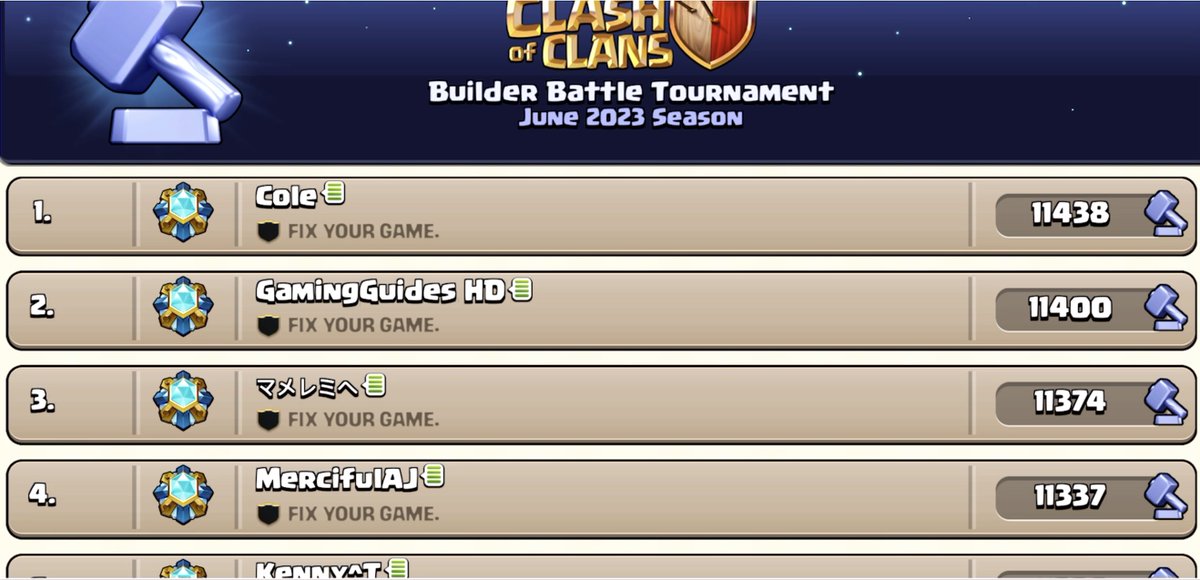 GaladonGaming's tweet image. Are the top players trying to send a message to someone? 👀 
#ClashofClans #BuilderBase #Broken