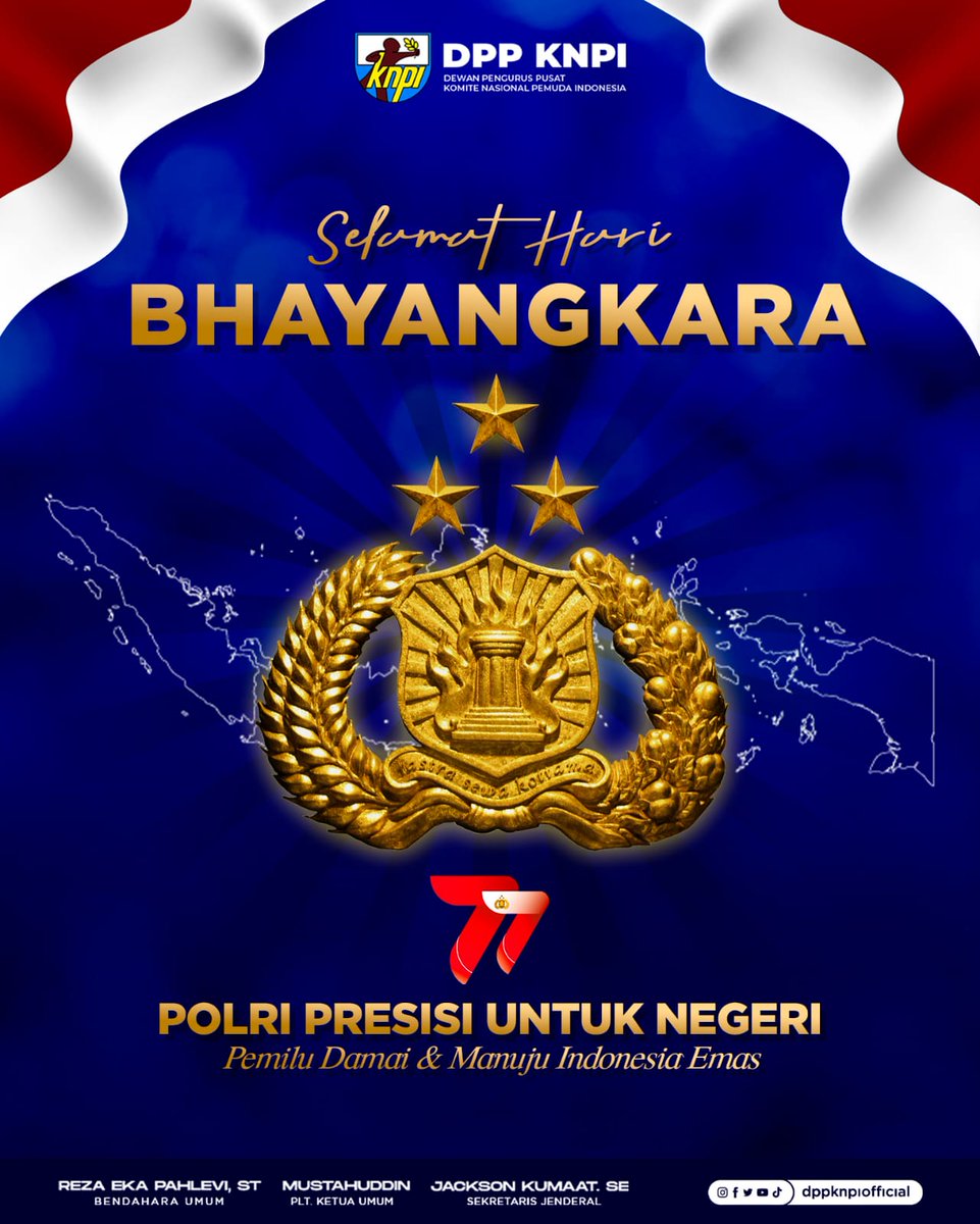 Selamat hari Bhayangkara Polri ke-77 Tahun 2023

"POLRI PRESISI UNTUK NEGERI"

Terima kasih dlm mewujudkan keamanan, kenyamanan dan kedamaian.

Pemilu Damai &amp; Menuju Indonesia Emas

@mustahuddin_2023
<a href="/jacksonkumaat/">Jackson Kumaat</a>
<a href="/DivHumas_Polri/">Divisi Humas Polri</a>
<a href="/ListyoSigitP/">Listyo Sigit Prabowo</a>
<a href="/agusandrianto89/">Drs. Agus Andrianto, SH, MH</a>

#KNPI 
#DPPKNPI