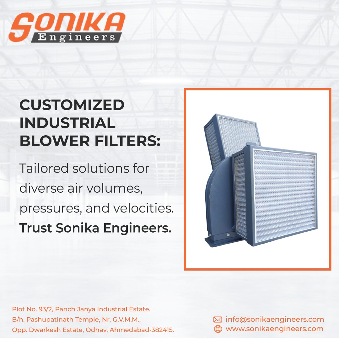 Tailored solutions for diverse air volumes, pressures, and velocities. Trust Sonika Engineers for customized industrial blower filters.

#SonikaEngineers #IndustrialBlowerFilters #TailoredSolutions #CustomizedFilters #EngineeringSolutions #AirFlowManagement #manufacturer