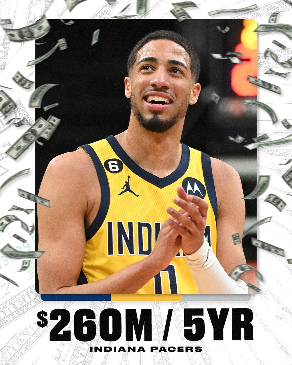 ESPN (@espn) on Twitter photo Breaking: Tyrese Haliburton and the Pacers have agreed on a five-year, maximum contract extension that could be worth up to $260 million, his agents tell <a href="/wojespn/">Adrian Wojnarowski</a>. Breaking: Tyrese Haliburton and the Pacers have agreed on a five-year, maximum contract extension that could be worth up to $260 million, his agents tell <a href="/wojespn/">Adrian Wojnarowski</a>.
