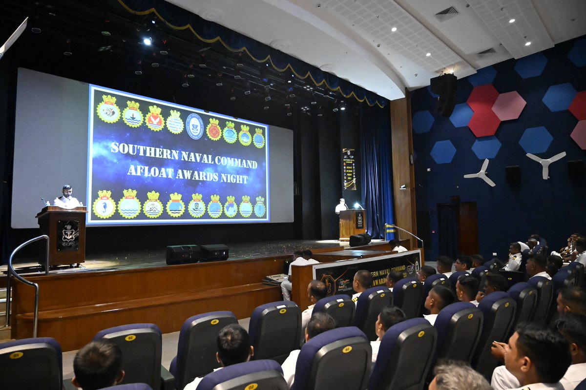 IN_HQSNC's tweet photo. Acknowledging #Operational achievements & combat efficiency of #SNC ships, SNC Afloat Award Function was held at Naval Base,#Kochi.SNC ships have been at forefront of Op activities,Trg Ex& #foreigncooperation over the past 1 year. VAdm MA Hampiholi #FOCINC,SNC was the Chief Guest https://t.co/lp4fUqmBxt