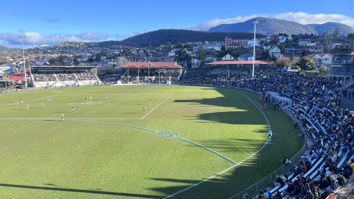 brentcostelloe's tweet image. Sensational crowd for today’s @AFLTasmania v @AFLQ representative games at North Hobart Oval! #TheMap