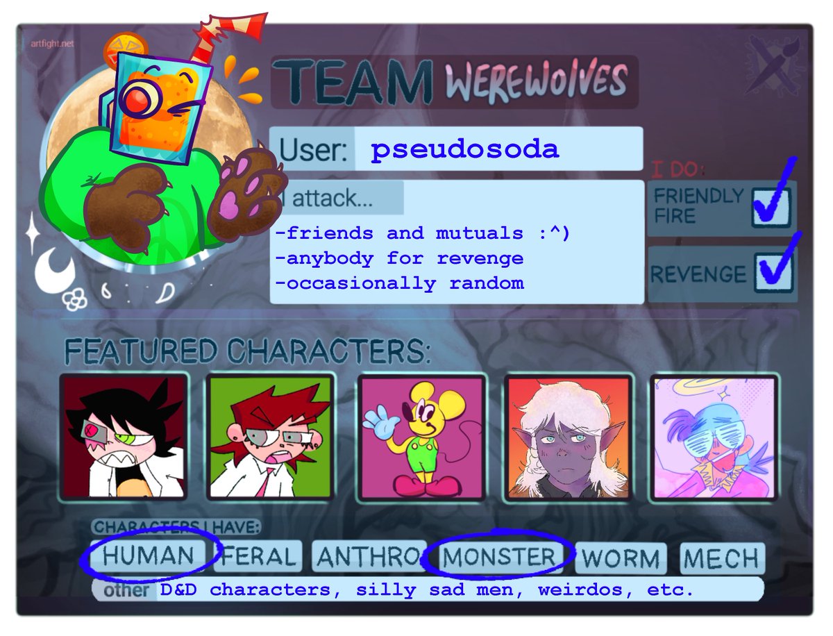 pseudosoda's tweet photo. artfight!!!! AWOOOOOOOO!! 🐺🌙 https://t.co/q9rCLK9RKj https://t.co/lQeHYMrQL2