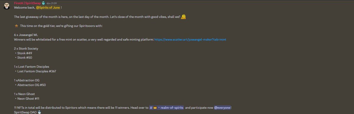 📢Snapshots have been taken, giveaways are now open 🥳 If you are eligible, just head to the Realm of Spirits channel and join whichever giveaway you want.