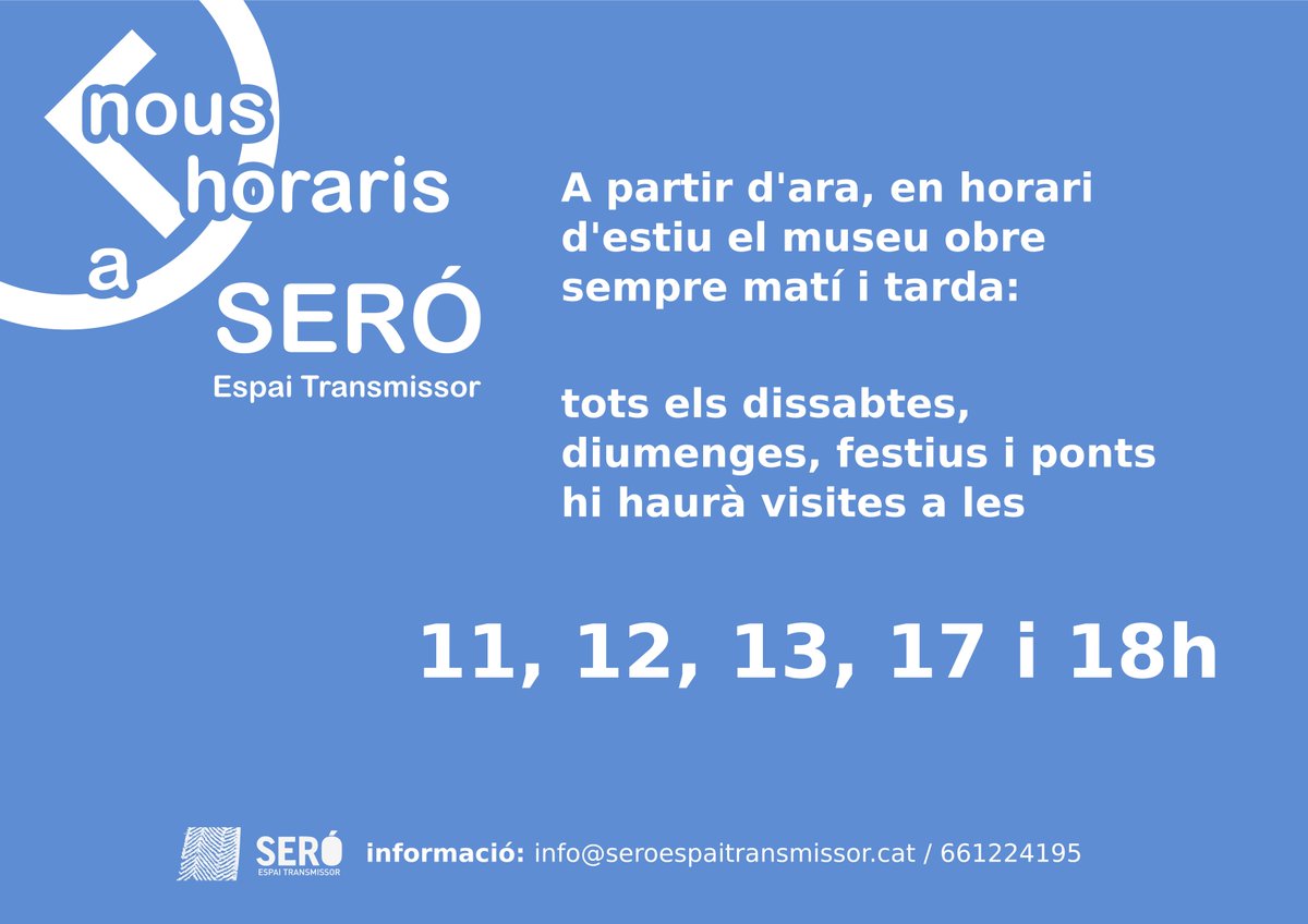 🔴AMPLIEM HORARIS! Aquest cap de setmana ja ens podreu visitar tant dissabte com diumenge al matí i a la tarda.