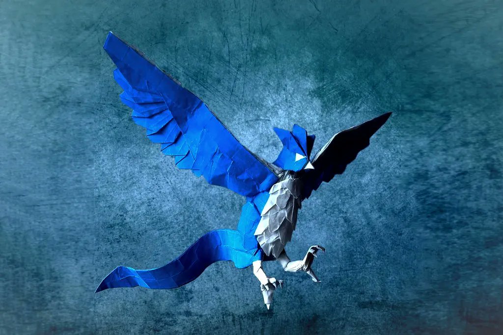 Articuno, desigend and folded by mark origami (2) (source: buff.ly/43329OW) #origami #pokemon #articuno