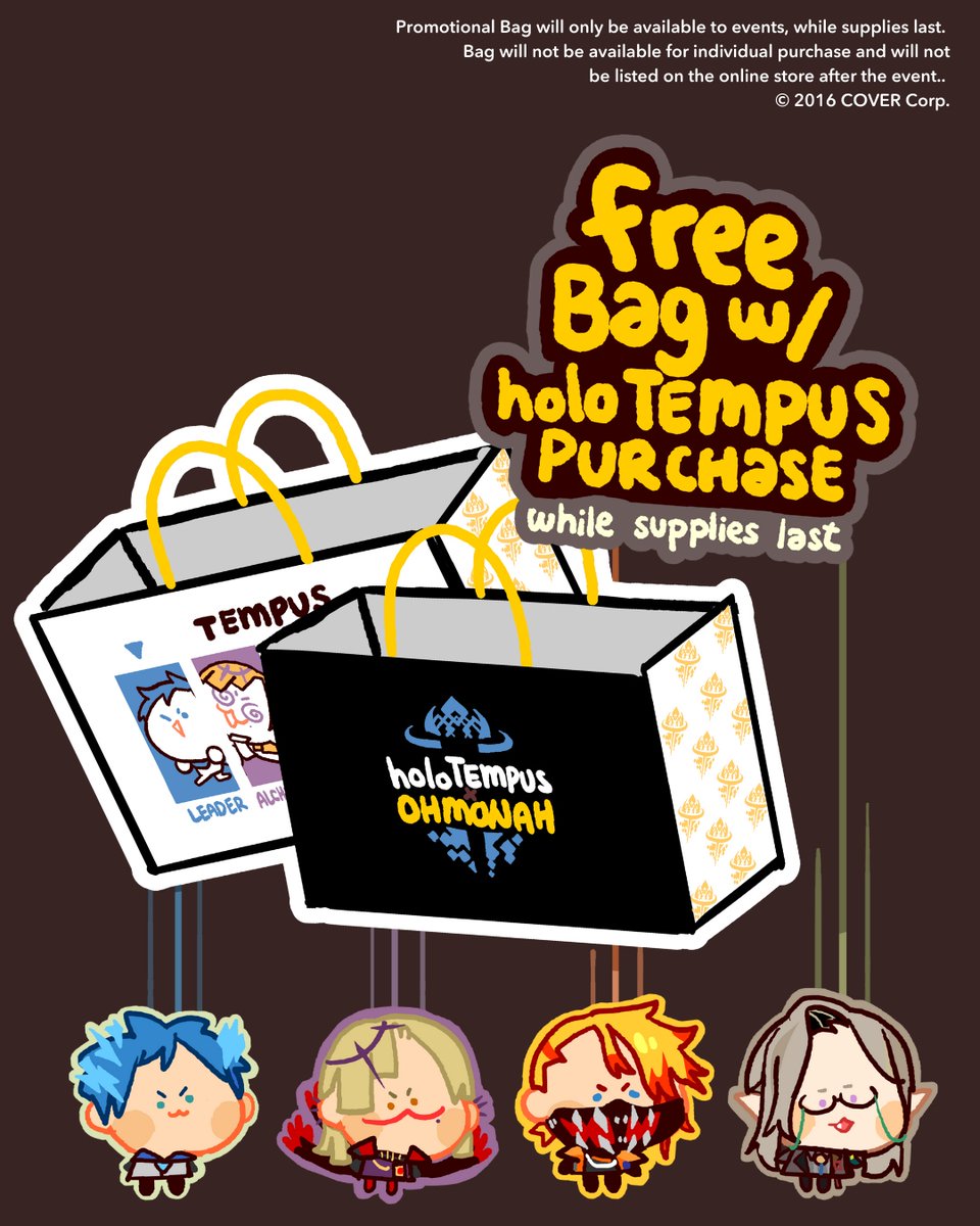 ✨Ohmonah x HOLOSTARS English -TEMPUS- ✨ FULL CATALOG & PROMOTIONAL BAG At Anime Expo, we've made some durable paper bags, featuring all the members. Bags will be given for free with collaboration purchases over $30, while supplies last. #holoTEMPUS @hololive_En