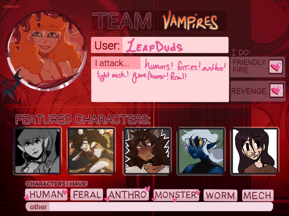 leafduds's tweet photo. EXPECT IT!!! TEAM VAMPIRE BABY

#artfight #artfight2023 #vampire https://t.co/bMlm96veV4