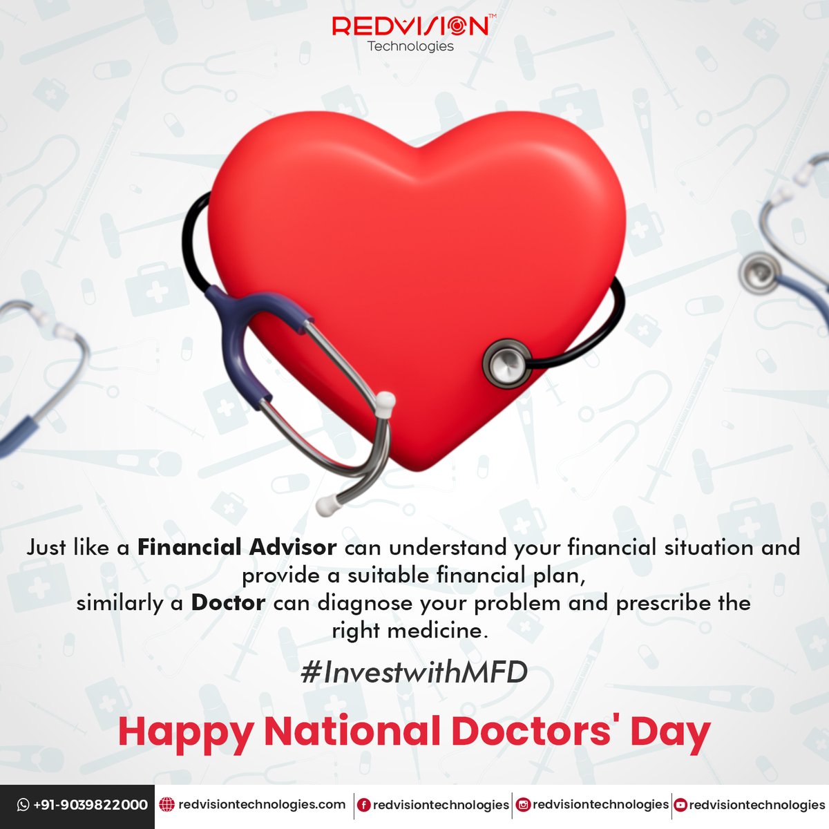 On this special day, let us take a moment to thank our doctors for their invaluable service and for being such an important part of our lives. Happy Doctors Day!
#NationalDoctorsDay2023 #ThankYouDoctors #REDVisionTechnologies #FinanicalAdvisor #Health #financialhealth