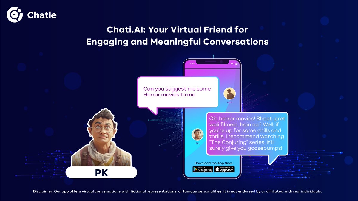 ChatieAi's tweet image. &quot;Turn Chatting into a Joyride: Chatie App Lets You Have Fun and Laughter with Your Favorite Avatar!
Get Early access to our app at 
ios.chatie.ai
aos.chatie.ai
.
.
#Chatieai #PKAvatar #VirtualChat #DigitalInteraction #OnlineConversations #ConnectWithPK