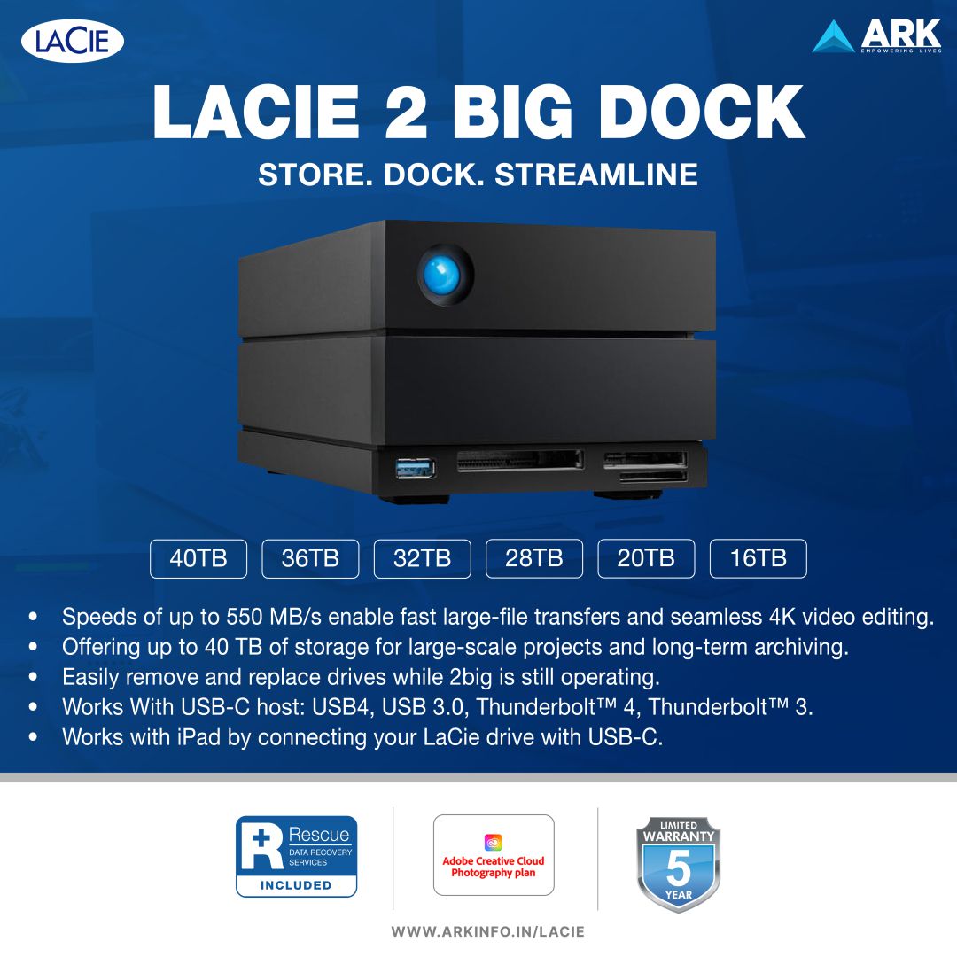 arkinfosolution's tweet photo. #Lacie2BigDock is a cutting-edge #storagesolutions that combines blazing-fast performance, versatile docking capabilities &amp; massive storage capacity to supercharge your workflow.
Know more at https://t.co/VCxmM9xRlu or write to lacie@arkinfo.in
#datatransfers #datastoragesolution https://t.co/hhxe07MLjl