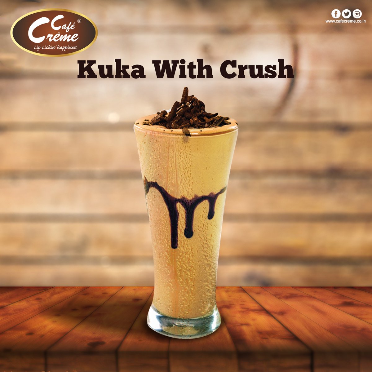 Enjoy Kuka with Crush this weekend at Cafe Creme.

Visit nearest Cafe Creme outlet.

Visit website cafecreme.co.in

#CafeCreme #KUKA #ChocoCreme #Foodies #kukawithcrush