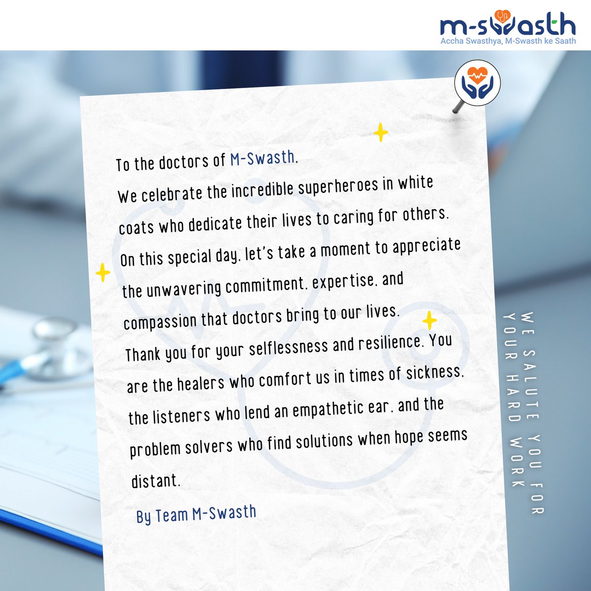 m_swasth's tweet photo. "Honoring the Heroes in White Coats: Celebrating Doctors of M-Swasth on National Doctors Day 2023"

#Nationaldoctorsday #Doctor #healthandwellness #telemedicine #healthcare #healthcareheroes #medicalprofessionals #Mswasth https://t.co/W97w2fwwXI