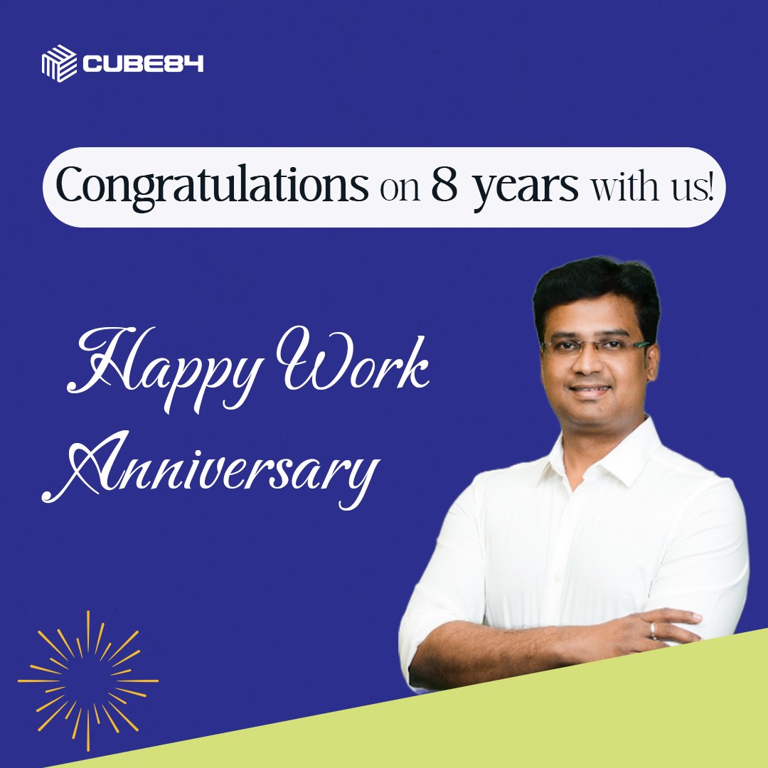 Happy 8-year anniversary Sunil Jith S H 🎉

Sunil has been #integral part of CUBE84 and we are more than excited to have him with us. Join us in celebrating his work anniversary.  We are thrilled to be part of his remarkable journey! 🙂

#CUBE84 #WorkAnniversary