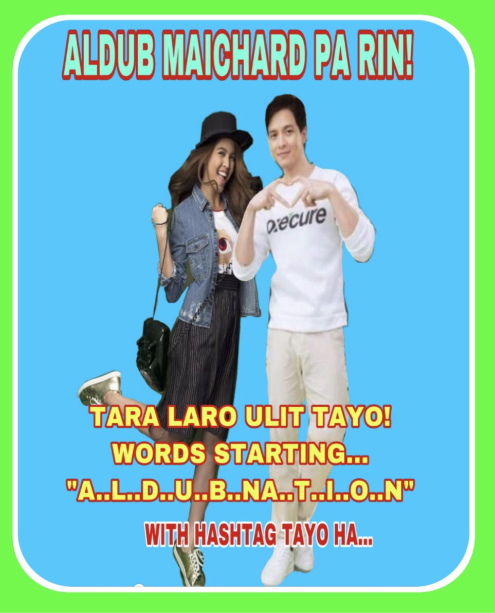 @GraceSa10499866 @AtaydeArjo @MCambsl2 @AxlLacey @Lam2127 @MayYnfante @gaia_adn @pinkyfaye @noemicaseres53 @aldenrichards02 @nicoletteannmc TARA LARO TAYO FOR FRESH TWEETS

WORD STARTING WITH…
“A..L..D..U..B..NA..T..I..O..N..”

WITH HASHTAG….

ADORABLE 
#BOYCOTTGMAxTV5xTVJ843