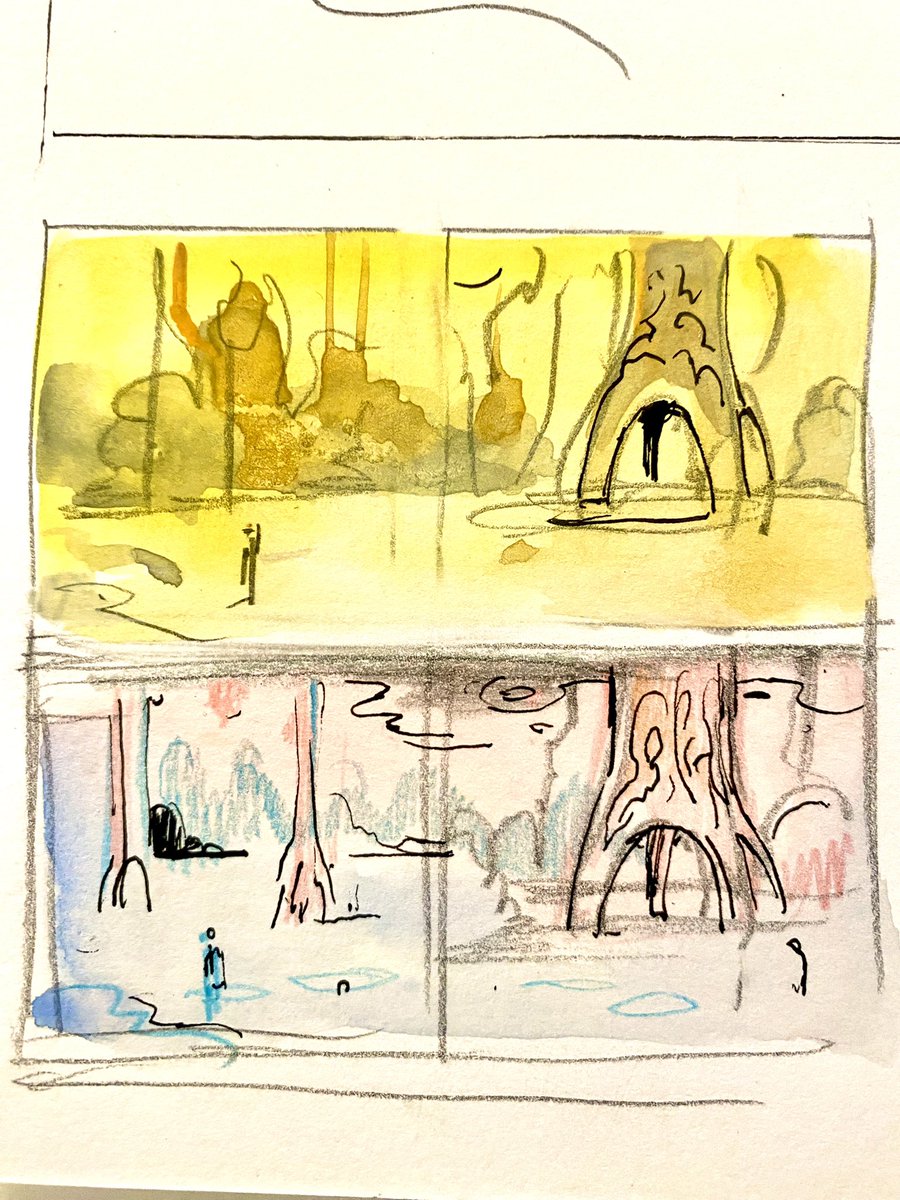 deandraws's tweet photo. For this last spread from the book I did a couple quick color tests and they helped significantly in switching my color palette up https://t.co/i7LQN096qO
