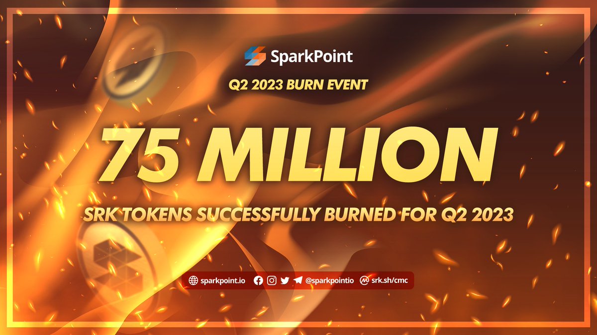 sparkpointio's tweet image. The #SRK Token Burn event has concluded #Sparkies! We&apos;ve successfully burned 75M $SRK Tokens this Q2 2023! 🔥

Proof of transaction: etherscan.io/tx/0xdb899c087…

#SparkPoint #TokenBurn