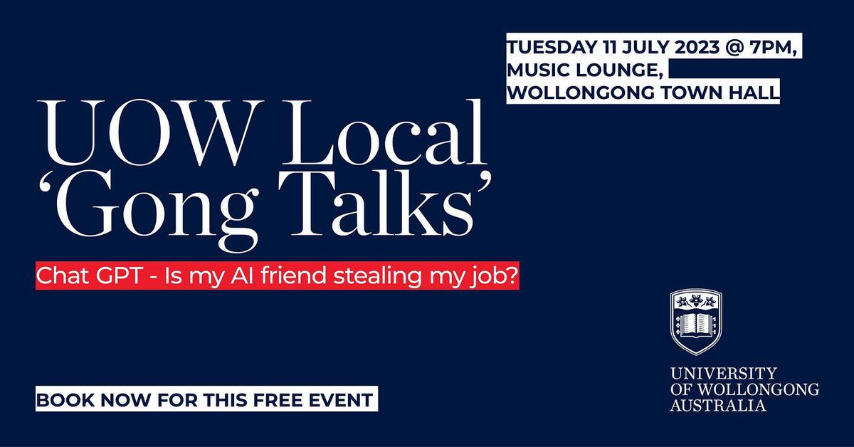 #UOWLocal invites you to a conversation on the rise of chatbots and AI, and the potential impacts in the workplace. Join us to unpack the possibilities and implications of their increased use. 👉 uow.to/43838xg <a href="/tanbrown1/">Cr Tania Brown</a> <a href="/RminAlimardani/">Armin Alimardani</a> <a href="/RobaAbbas/">Roba Abbas</a>