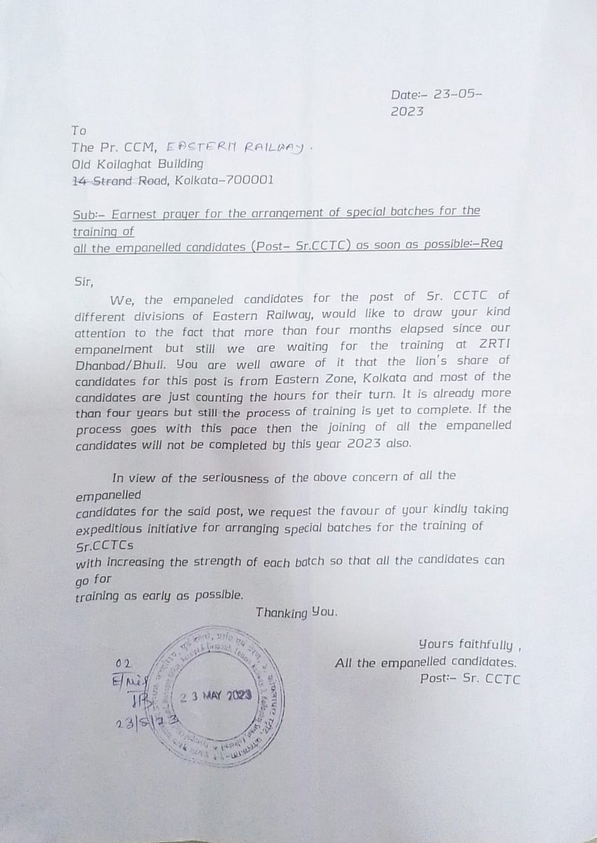 kumar_sant41244's tweet photo. SrCCTC_ER_immediate_joining
How long should we wait? It's already been more than 4 years 6 months!! 
@RailMinIndia
@AshwiniVaishnaw
@PMOIndia
@DRM_ASN
@drmhowrah 
@drmsdah 
@drmmalda 
@EasternRailway @khansir83 @abhinaymaths https://t.co/YvlaUTjrYZ