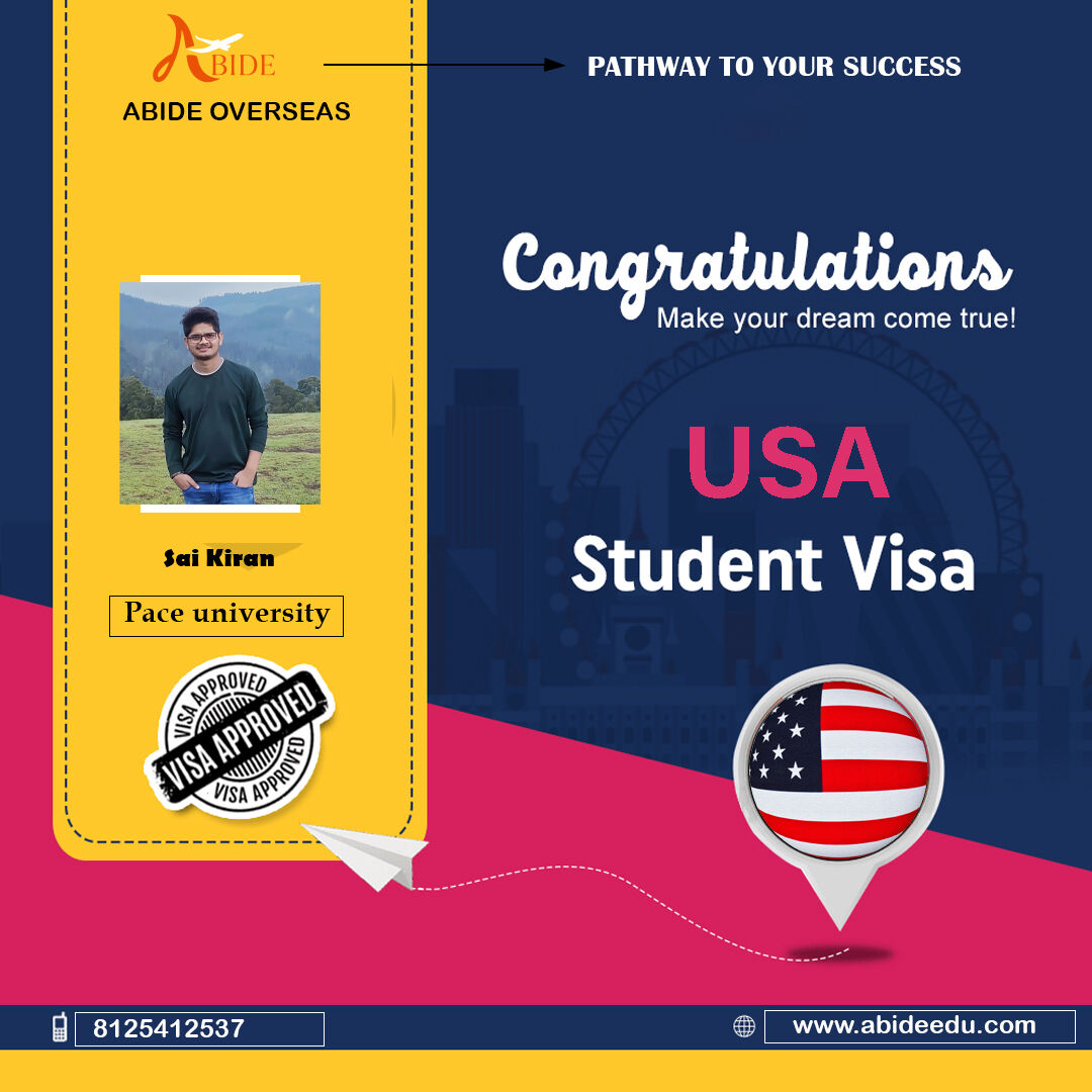 AbideEdu's tweet image. Congratulating our student Sai Kiran on receiving his USA student visa🥳#paceuniversity
.
.
#abideedu #visaapproved #internationalstudents #usa #studyabroad #highereducation #instagood #visasuccess #studyabroadconsultants #unitedstates