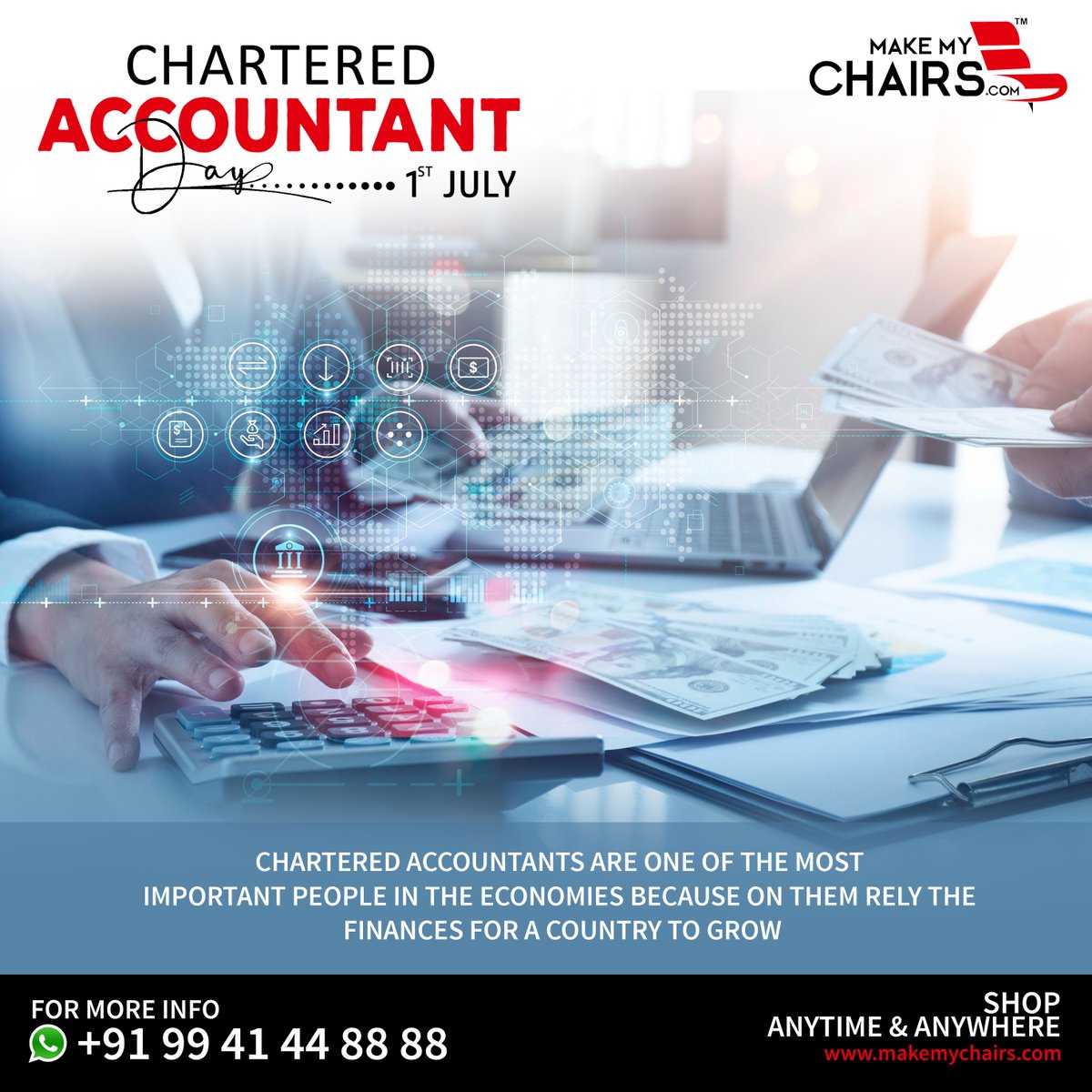 📊🧮 Happy Chartered Accountant Day! 🧮📊

#CharteredAccountantDay #CAday #FinancialExperts #AccountingProfessionals #FinancialManagement #BusinessGrowth #Professionalism #Economic #FinancialStability #makemychairs #chairs #Importedchair #officechairs #luxurychairs #chennai