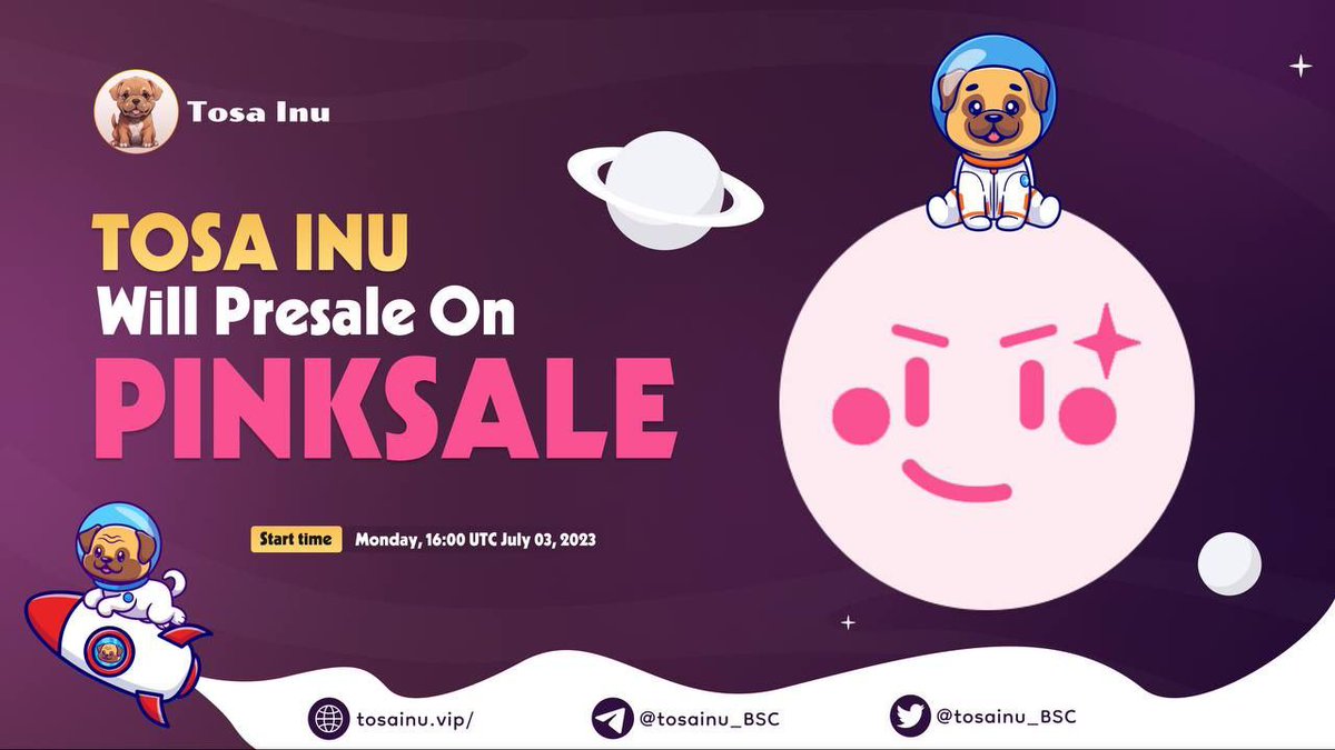 tigers_callz's tweet photo. 🟢TOSA INU is cuddly, warm, and friendly! He welcomes members from across the world and has a desire for all members to enjoy themselves and grow together as a community! Come join the TOSA INU family for lots of memes, laughter, missions and developments!

🟢TOSA INU Highlight
🟢Contract Audited
🟢 Lowcap - 120 BNB
🟢 Renounce Contract Postlaunch
🟢Avedex Trending At Launch
🟢 BSC Trending At Launch
🟢 Massive marketing
🟢Big Partners

👉Presale Information:

⏰Start: Monday 4 PM UTC July 03, 2023

☑️SC/HC: 60/100 BNB
☑️Min / Max Buy: 0.1/0.75 BNB
☑️Sales type: Whitelist

🔥Presale: TBA

🌐Website: https://t.co/D5iE56DmXk
🔰Telegram: https://t.co/2MFQGYxHuD
