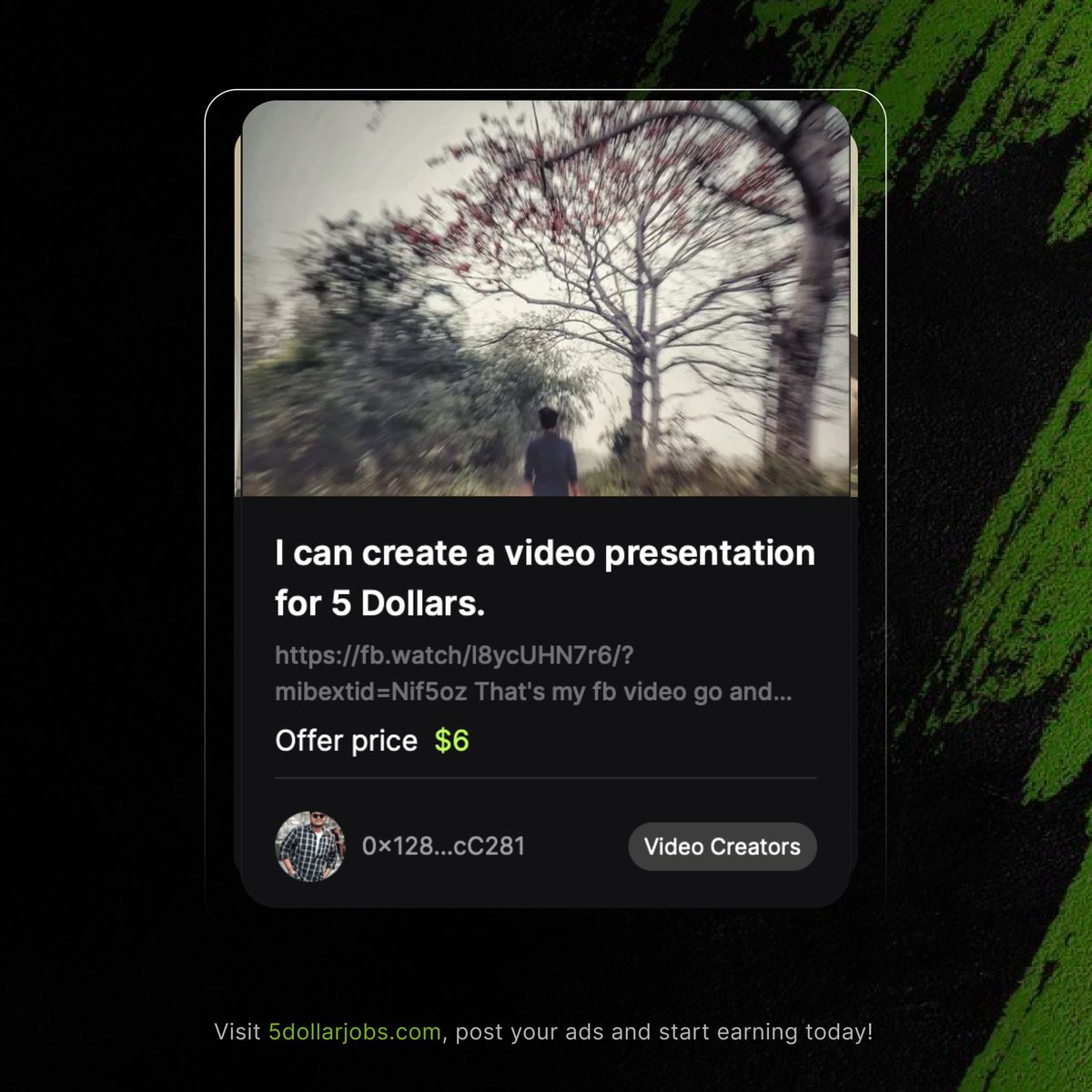 Spotlight of the day!
A glimpse into our Spotlight ads!💚
Be PermissionLess! 
Make your own aesthetic and informative ad to get featured on our page . 
Post your ad now and earn money while doing what you love! 
Visit 5DollarJobs.com today!

#freelancer #5dollarjobs