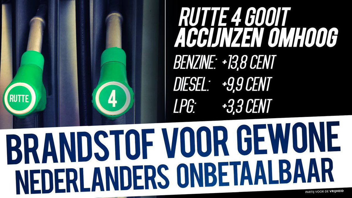 geertwilderspvv's tweet photo. Kabinet plundert portemonnee Nederlanders verder.  Wel miljarden euro’s extra voor ideologische gekkigheid als stikstof en asiel. Maar de gewone man moet fors meer gaan betalen aan de pomp voor #benzine, #diesel en #lpg vanaf vandaag. Asociaal en immoreel. https://t.co/wbf1xj7ip3
