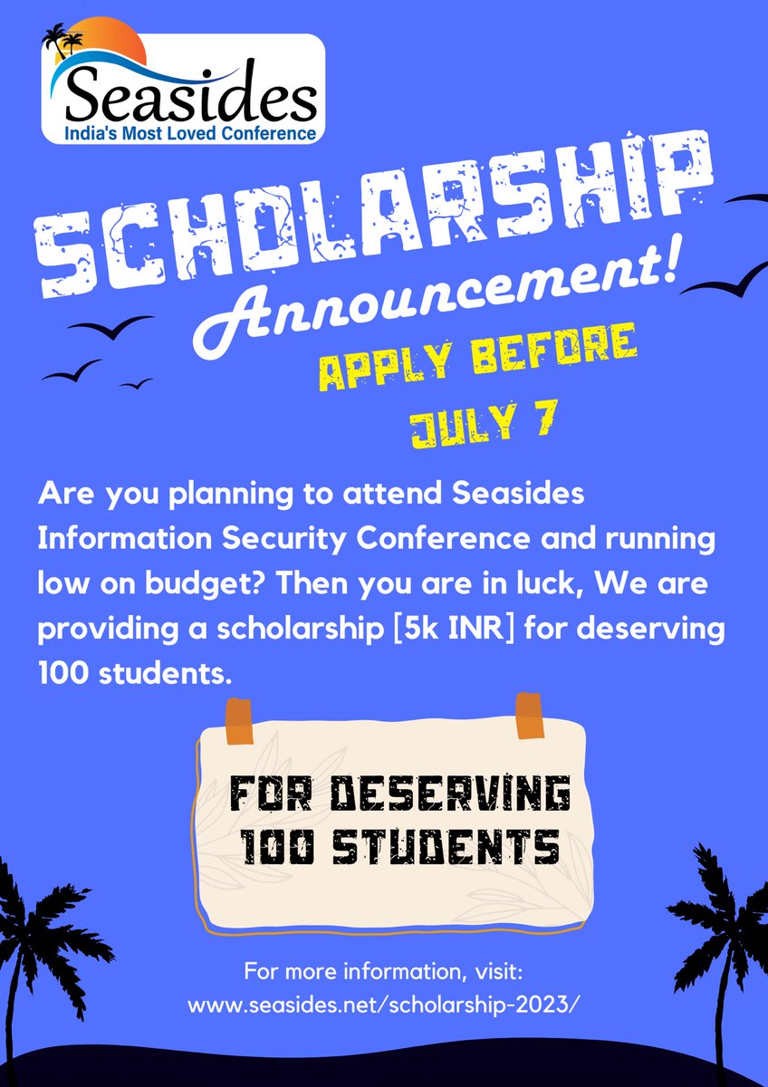 With the support of our generous donors,we r absolutely thrilled to unveil an scholarship opportunity. 100 deserving attendees will be awarded a sum of 5k INR each.we hope that students from humble beginnings will utilize this opportunity &amp; experience your beloved conference.