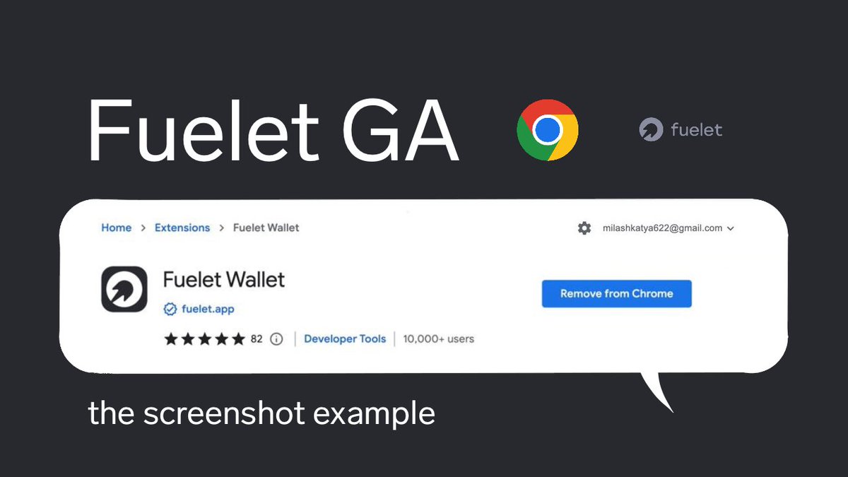 FueletWallet's tweet photo. Let’s make a GA for some Chrome installs 🎉

💰Rewards: 15 OGs, 30 WLs, 50 Public Testers

📌Like, RT, subscribe to @FueletWallet
📌Download https://t.co/aOtF1D4SlP for Chrome
📌Drop a screenshot proof to comments (with your email on it)⤵️

⏰72h, let's go! #EarlyOnFuel https://t.co/UhnvRnsvpT