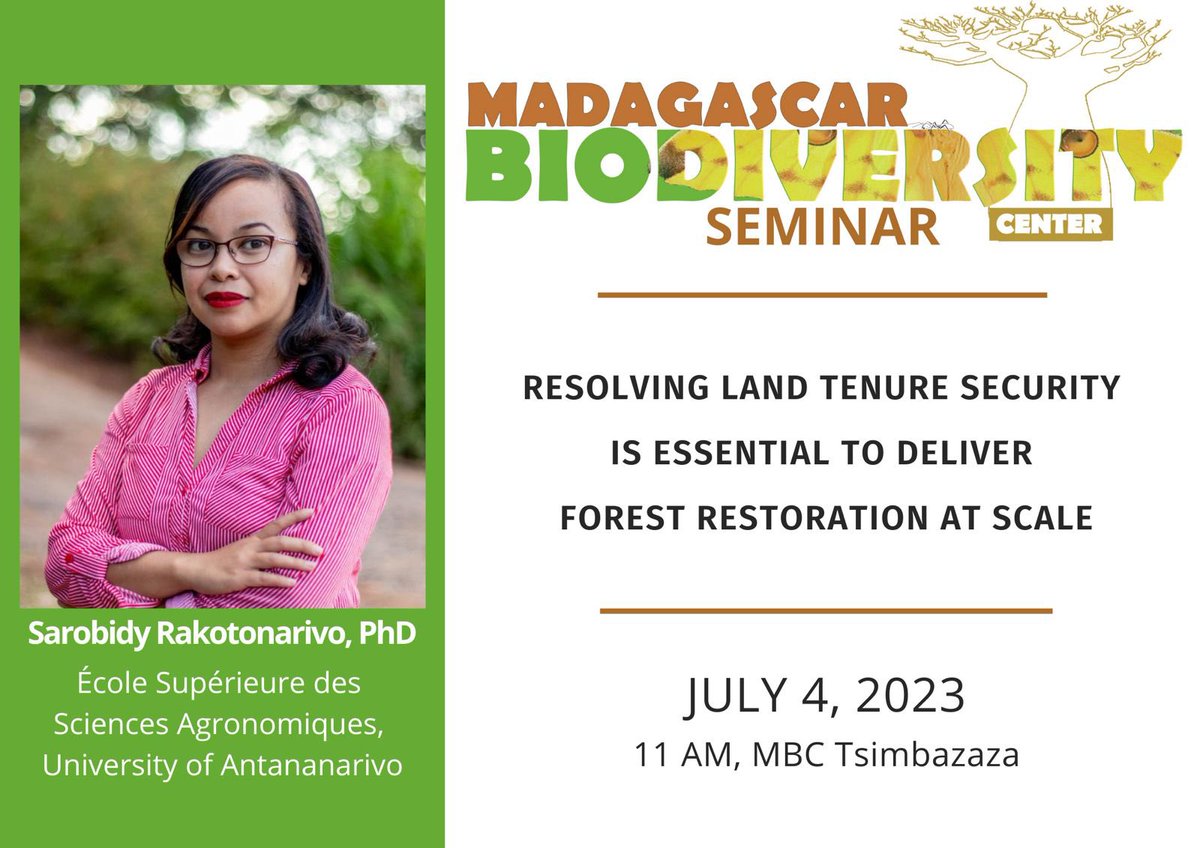 Madagascar Biodiversity Center (@mbc_madagascar) on Twitter photo 🔔Another seminar on Tuesday. We are honored to host the amazing <a href="/SarobidyRakoto/">Sarobidy Rakotonarivo</a> and excited to hear world class research.
#WomenInSTEM #Madagascar
📅 Tuesday, July 4th, 🕚 11:00
📌 MBC Tsimbazaza
Zoom link: uwmadison.zoom.us/j/96651580642 🔔Another seminar on Tuesday. We are honored to host the amazing <a href="/SarobidyRakoto/">Sarobidy Rakotonarivo</a> and excited to hear world class research.
#WomenInSTEM #Madagascar
📅 Tuesday, July 4th, 🕚 11:00
📌 MBC Tsimbazaza
Zoom link: uwmadison.zoom.us/j/96651580642