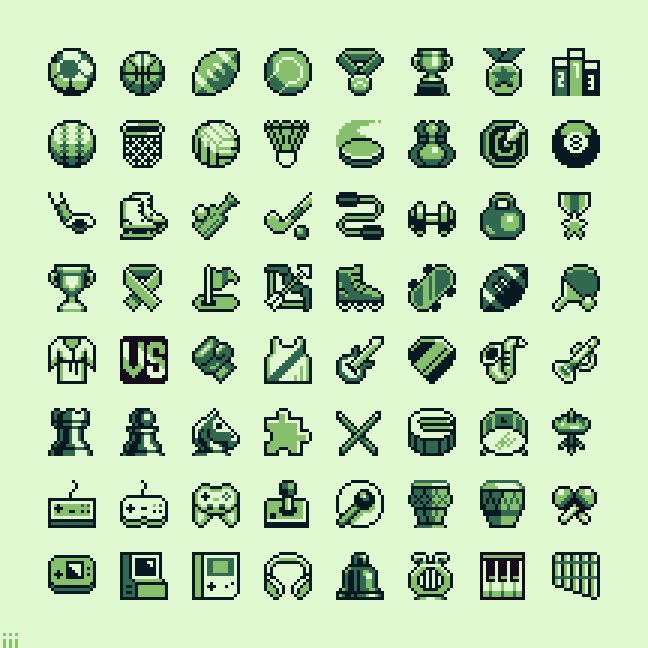 2Biiit's tweet photo. GameBoy "Activity" icons 16px. #pixelart #gameboy #gamedev https://t.co/O3VOS41GXM
