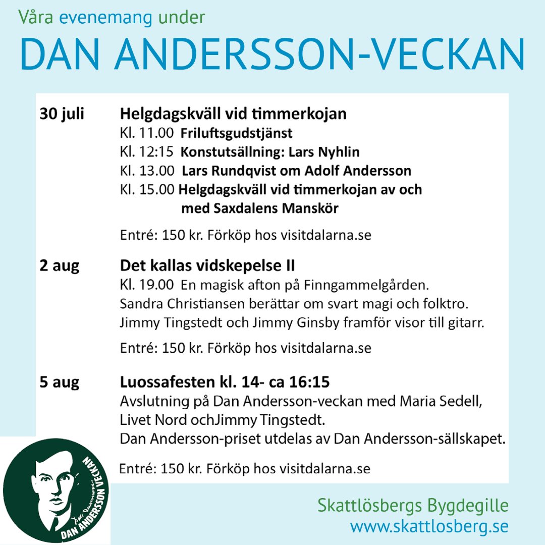 sticklingens's tweet photo. Kom, kom, det blir fantastiskt! 😊
#DanAndersson #Skattlösberg #Luossa #Dalarna #DanAnderssonVeckan2023 https://t.co/u28tiOYSzQ