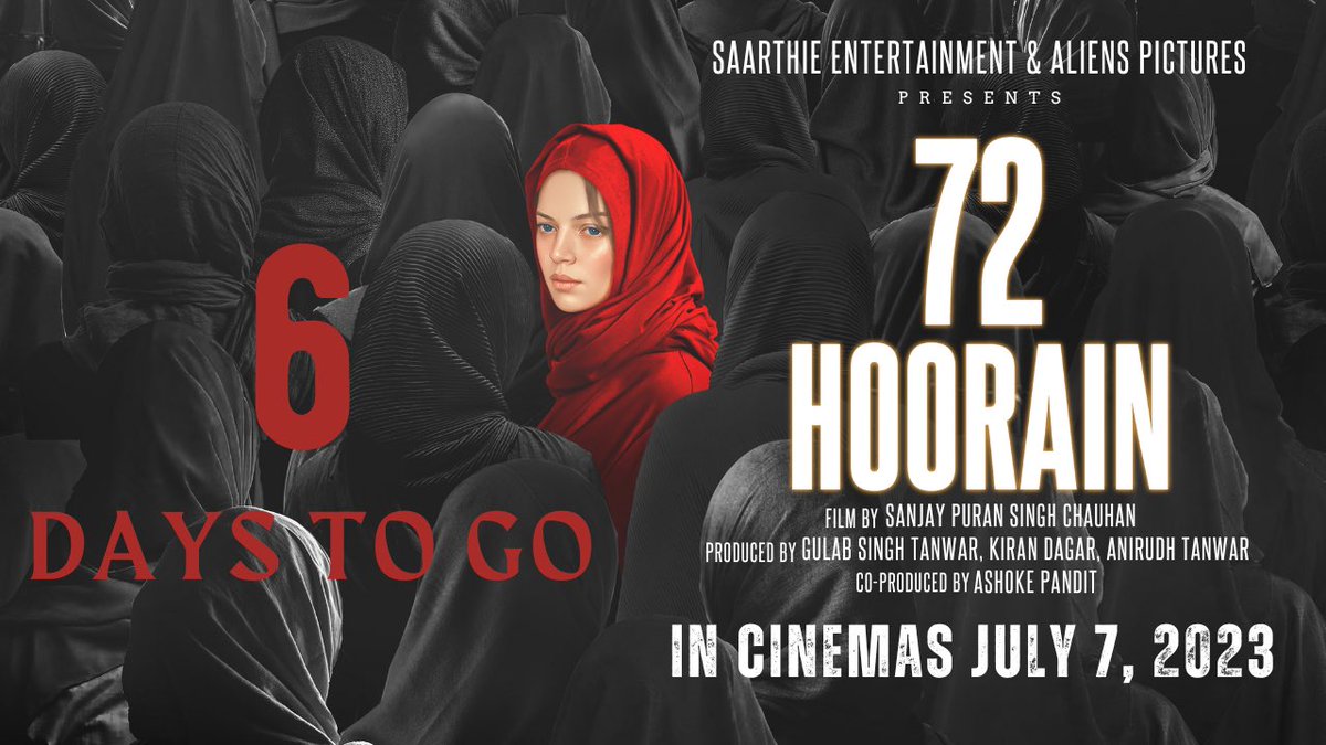 ‘72 HOORAIN’ 6 DAYS TO GO… Team #72Hoorain - directed by #NationalAward winner #SanjayPuranSinghChauhan- arrives in *cinemas* on 7 July 2023… #Poster…

#72Hoorain is produced by #GulabSinghTanwar, #KiranDagar and #AnirudhTanwar… Co-produced by #AshokePandit.