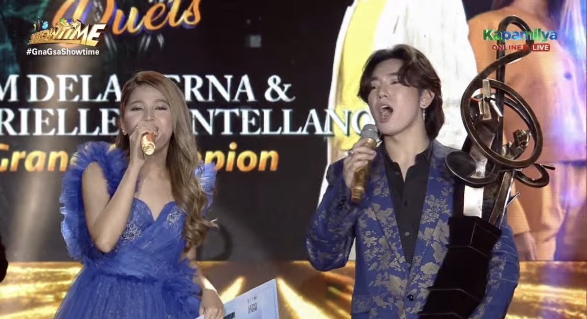 ABSCBNpr's tweet photo. BREAKING: JM AND MARIELLE WIN “TNT DUETS” 

The duo of JM Dela Cerna and Marielle Montellino was hailed as the first “TNT Duets” grand champion after receiving a total score of 98.3% from the hurados today. #GnaGsaShowtime https://t.co/nrlHlFiPXn