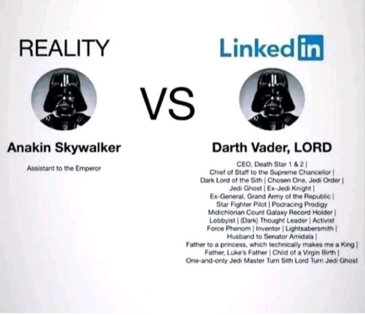 Gerçekte olan Linkedin'de olan
#AnakinSkywalker