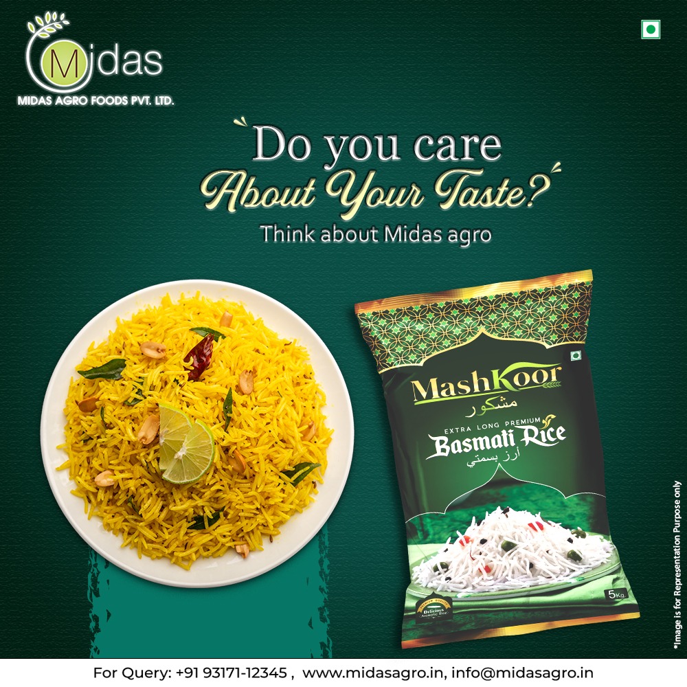 If You Care About Your Taste, Choose Midas Agro Basmati Rice: A Flavorful Journey Awaits!
.
.
.
#goldenrice #culinarybliss #tastetheperfection #midasagrorice #savorlife #kitchendelights #flavorfulmoments #riceperfection #mashkoorbasmatirice #midasagro 
midasagro.in