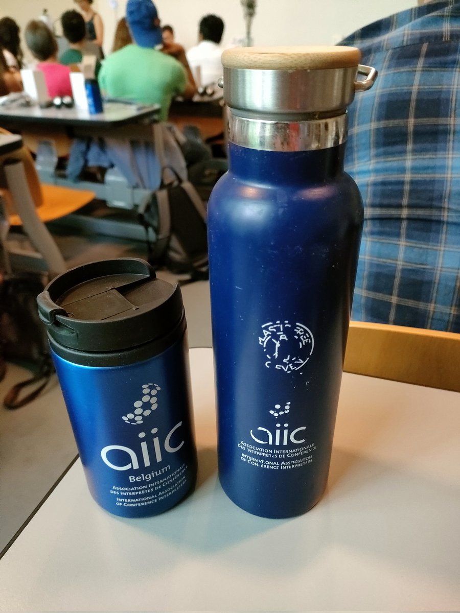 I love getting very useful gifts from @aiiconline meetings!

The water bottle on the right has (obviously) been in constant use since I received it PC (pre-Covid), and it will be joined by a new container for that other #1nt lifeblood: coffee!

#AIIC70 #ThatsWhyAIIC