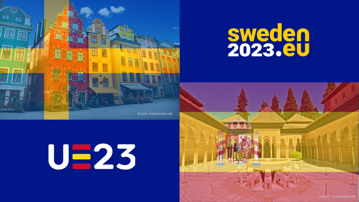 Tack Sverige ! 🇸🇪 Bienvenida España ! 🇪🇸
 
Today, we express our gratitude to @sweden2023eu for its leadership as President of the <a href="/EUCouncil/">EU Council</a> and wish the best of luck to @eu2023es , which will hold the Presidency for the next 6 months👇

#EU2023ES #EU2023SE