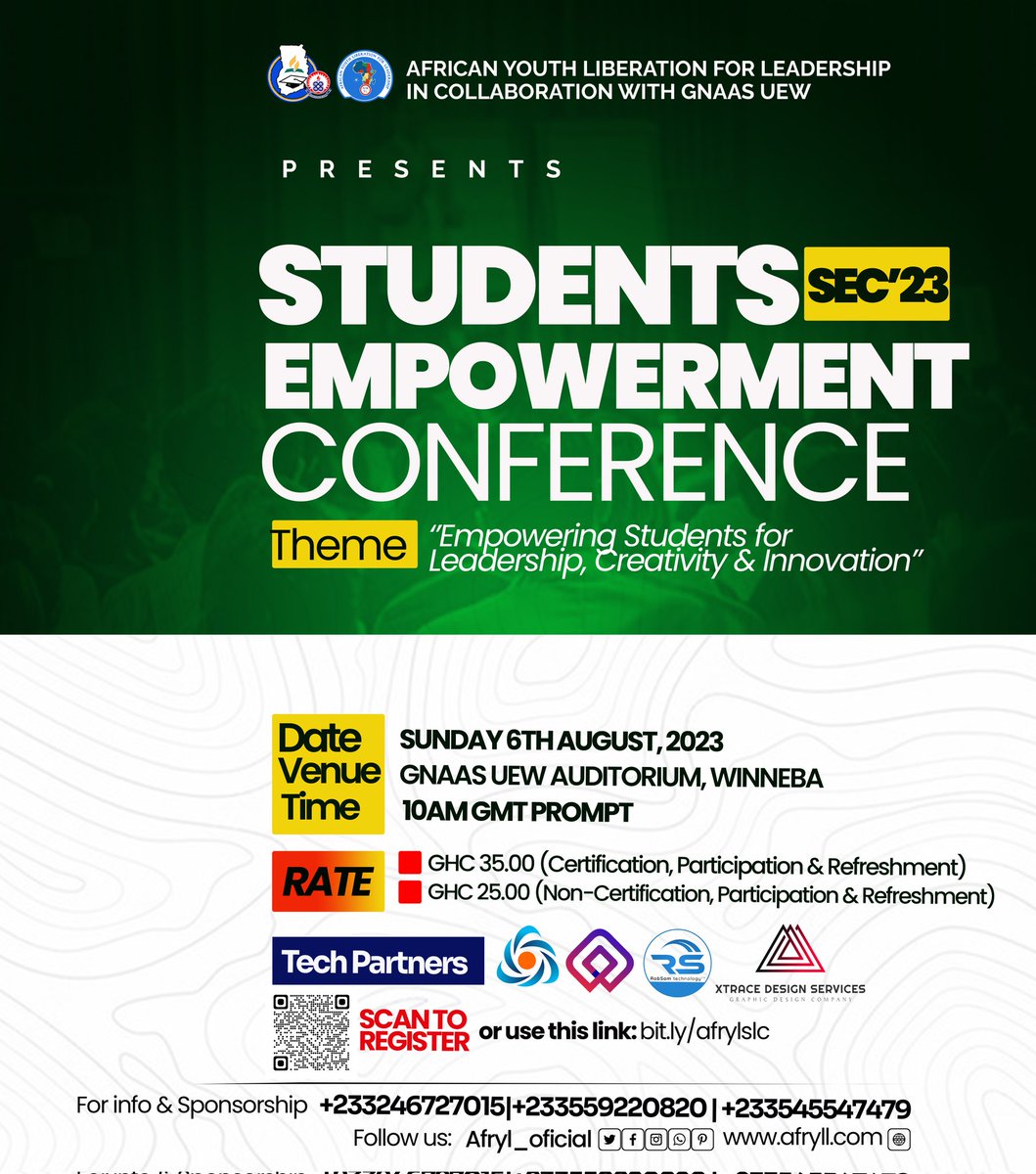 💫💫💫💫💫💫💫💫💫💫
Pleasant Greetings, Great Minds!
Here we come again to present to you an unprecedented experience you're yet to catch.

⚠️ Don't dare to miss this amazing opportunity.

Click on the link to SIGN UP NOW!!!
afryll.com/afryl-seminar/