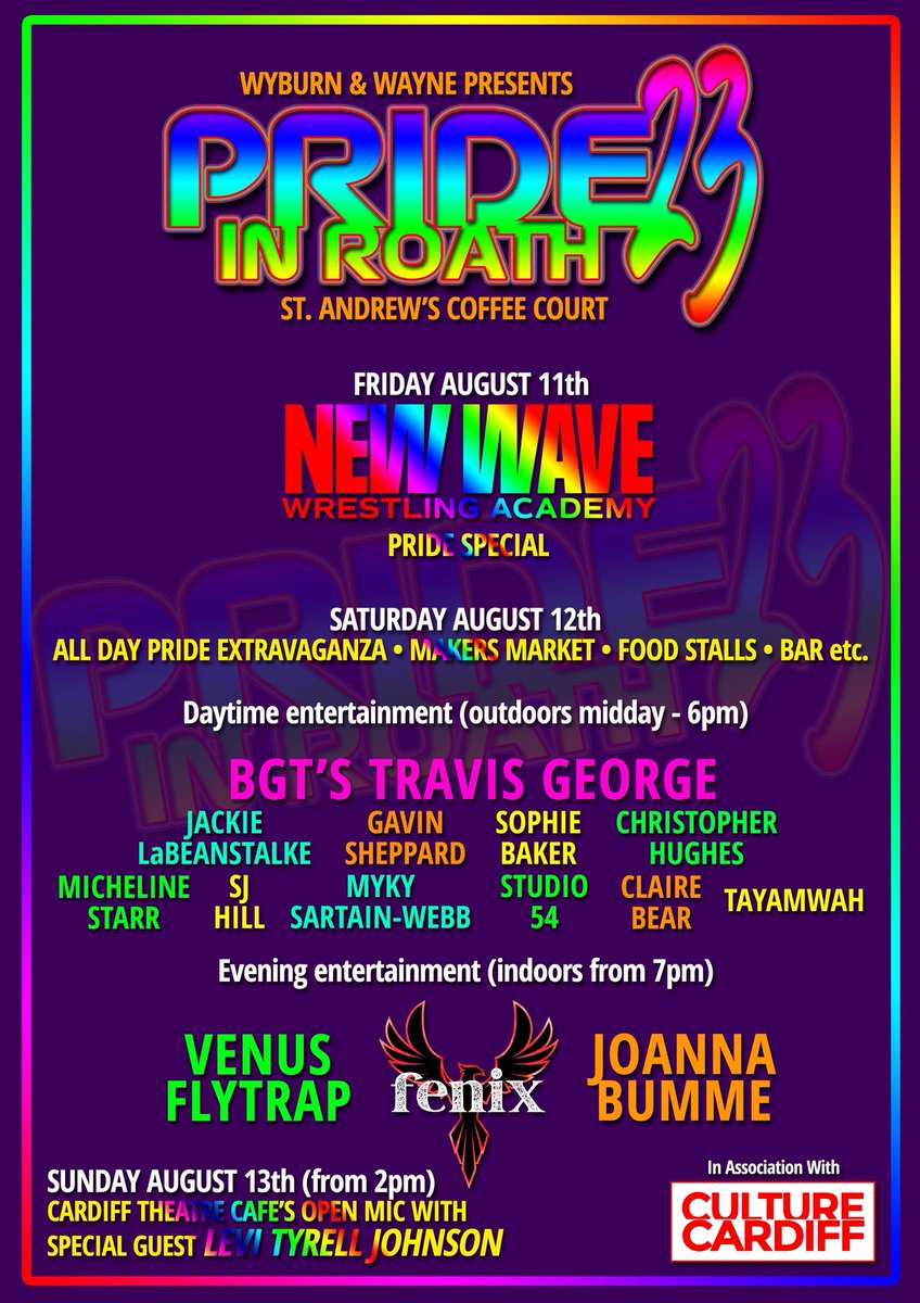 Popstar Parties (@poppartiescdf) on Twitter photo 🏳️🌈 PRIDE IN ROATH is back with an AMAZING WEEKEND OF ENTERTAINMENT!!!! 🏳️⚧️
<a href="/WyburnWayne/">WYBURN & WAYNE 🏴</a> <a href="/Cardiff_Theatre/">Cardiff Theatre Cafe at St. Andrew’s 🎭</a> <a href="/Culture_Cardiff/">Culture Cardiff</a> RT LIKE MAD FOR US PLEASE! 🏳️🌈 PRIDE IN ROATH is back with an AMAZING WEEKEND OF ENTERTAINMENT!!!! 🏳️⚧️
<a href="/WyburnWayne/">WYBURN & WAYNE 🏴</a> <a href="/Cardiff_Theatre/">Cardiff Theatre Cafe at St. Andrew’s 🎭</a> <a href="/Culture_Cardiff/">Culture Cardiff</a> RT LIKE MAD FOR US PLEASE!