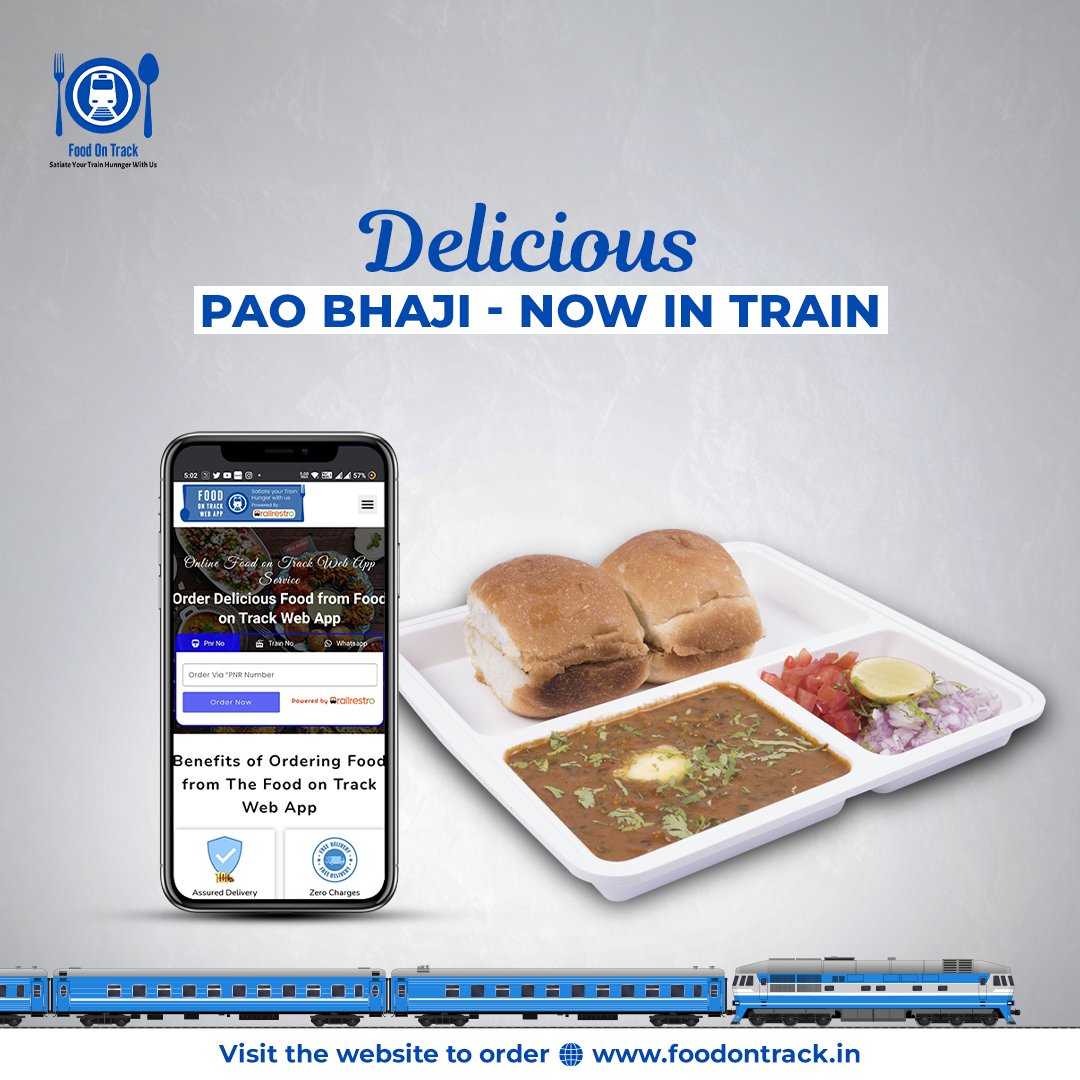 Yum! Who doesn't love Pao Bhaji? Now, travelling in train is even more enjoyable with the delicious Pao Bhaji available to order on FoodonTrack website. What are you waiting for? Get your order in now & enjoy the amazing flavors of Pao Bhaji!

#OnSeatDelivery #Fooddeliveryintrain
