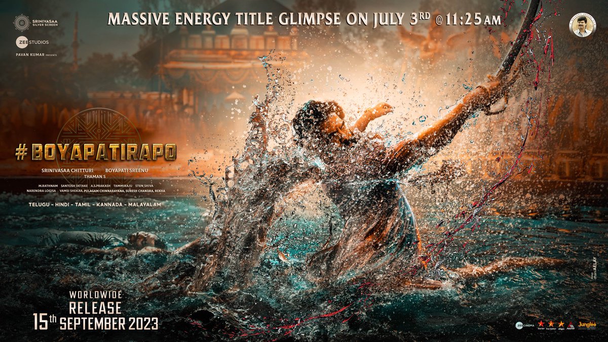 Massive Energetic #BoyapatiRAPO Title Glimpse on July 3rd @ 11:25 AM

#BoyapatiRAPOonSep15
#BoyapatiRAPO