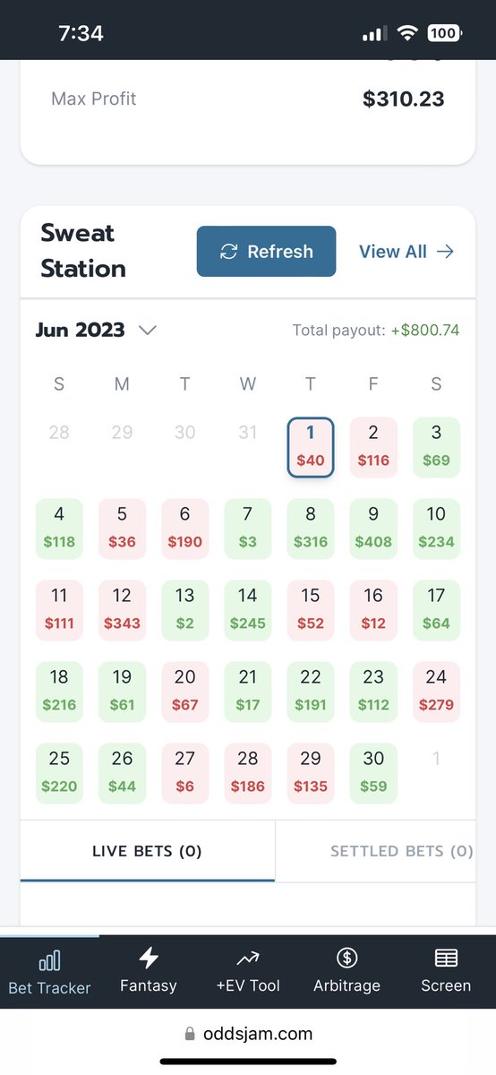 ItTakes2's tweet photo. Pretty good June @OddsJam https://t.co/SEstYYdnSq
