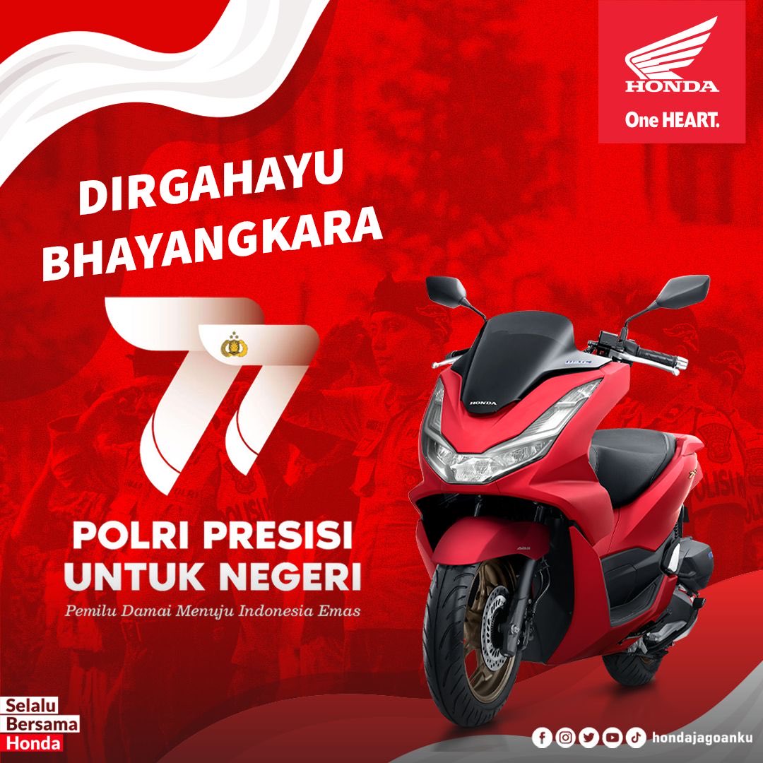HondaJagoanku's tweet photo. Selamat hari Bhayangkara Polri ke-77 tahun 2023. Terima kasih dalam mewujudkan keamanan, kenyamanan dan kedamaian.🙏🏻💗 https://t.co/P1GpXdNnqN