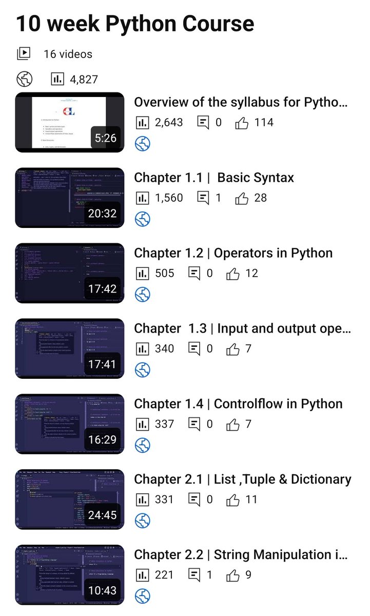 Free 10 week python course youtube.com/playlist?list=…