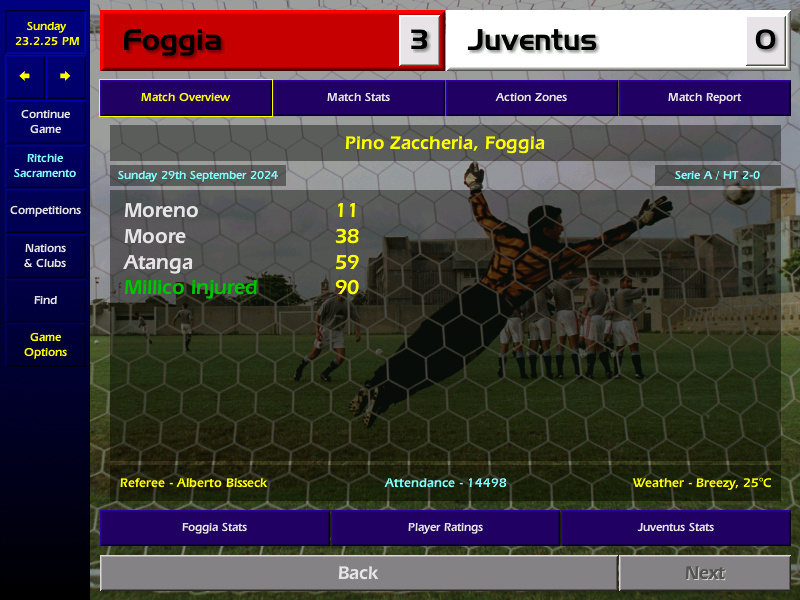 .....Foggia have a solid start to their Serie A campaign with draws against Roma,Milan and Inter before their 1st win away to Torino and a 3-0 triumph at home to Juventus to end a reasonably successful September..... #CM0102