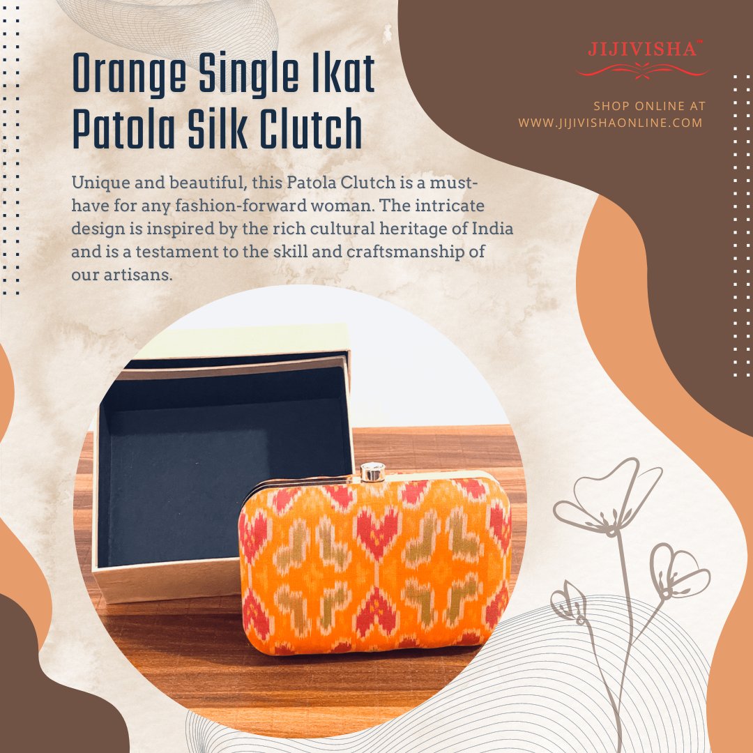 Introducing our Orange Single Ikat Patola Silk Clutch! Handcrafted with love, this unique piece seamlessly combines traditional artistry and contemporary fashion. Shop now!

#handicrafts #traditionalindiancrafts #ikatweaving #clutchbag #orangeclutch #accessories  #indianfashion