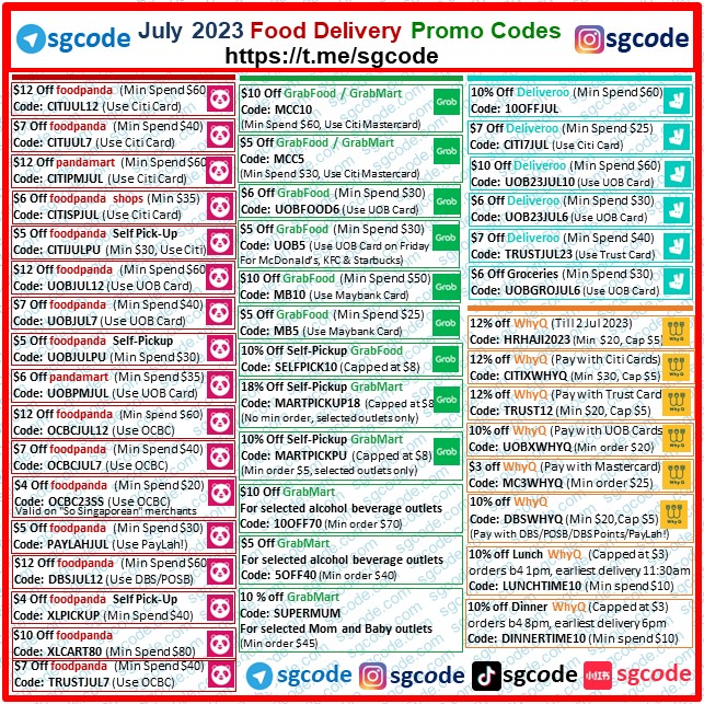 sgcodesg's tweet photo. July 2023 Food Delivery Promo Codes https://t.co/JDW76xOEdX